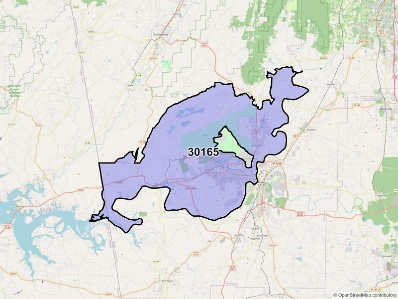 Map of ZIP Code 30165 — Rome, GA