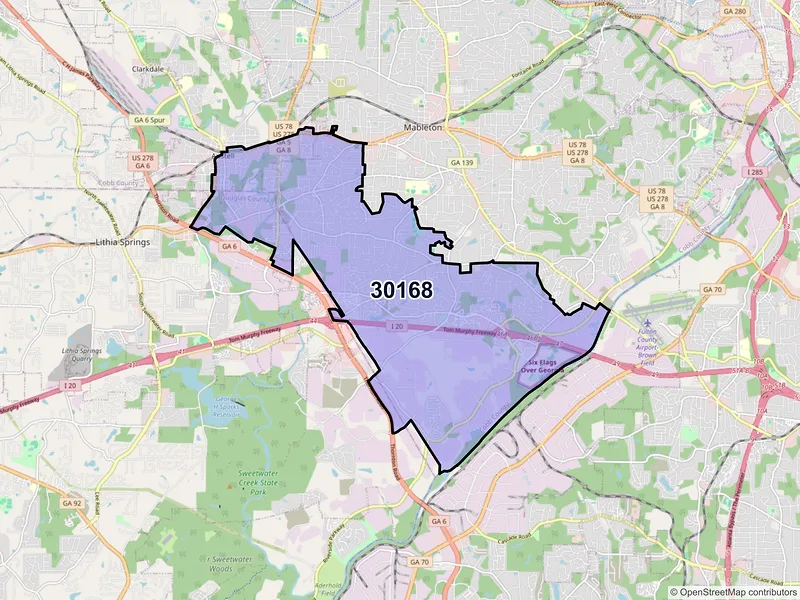 Map of ZIP Code 30168 — Austell, GA