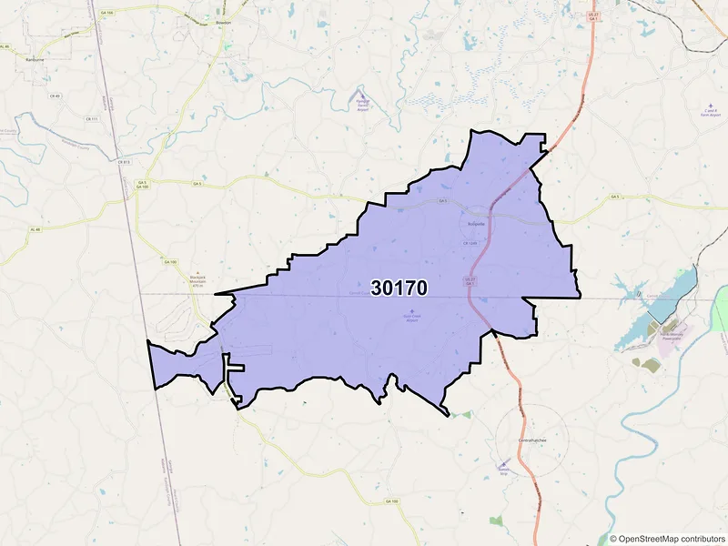 Map of ZIP Code 30170 — Roopville, GA