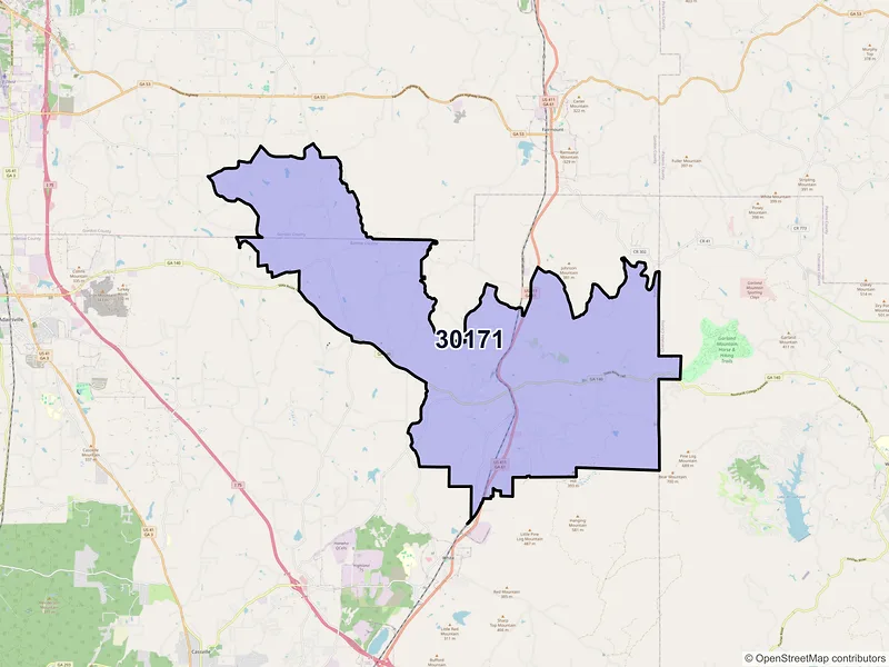 Map of Rydal, Georgia and ZIP codes