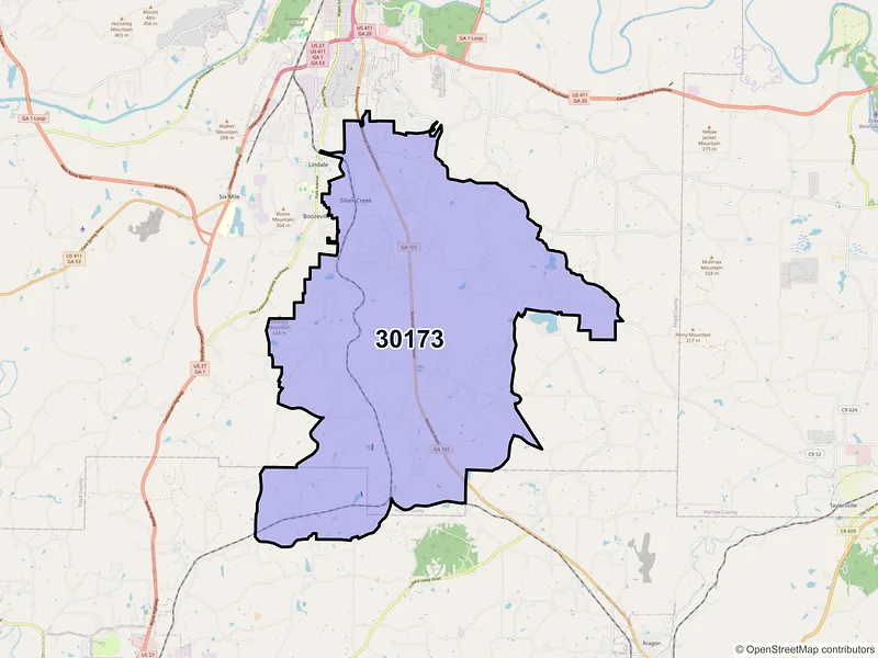 Map of ZIP Code 30173 — Silver Creek, GA
