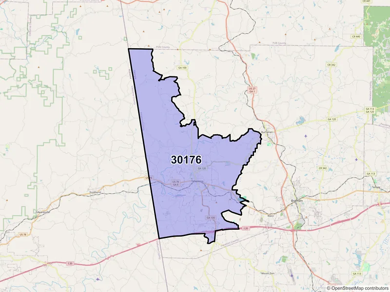 Map of Tallapoosa, Georgia and ZIP codes