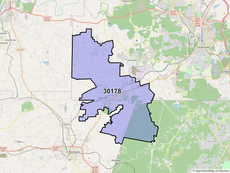 Map of ZIP Code 30178 — Taylorsville, GA