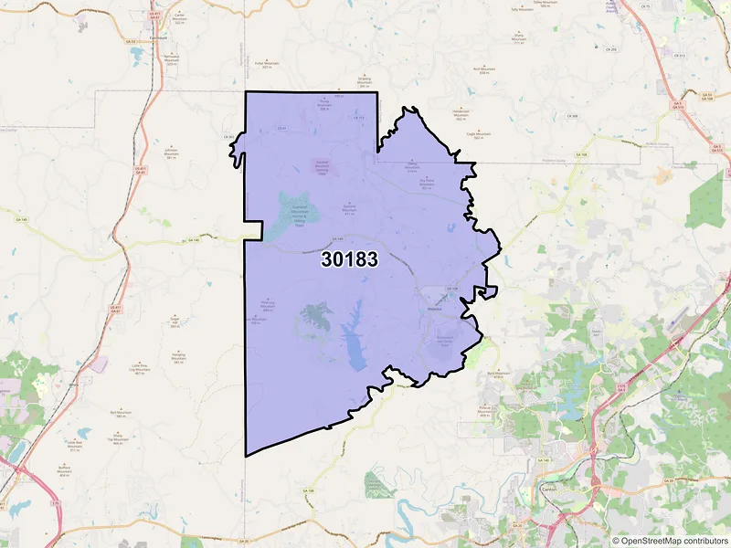 Map of Waleska, Georgia and ZIP codes