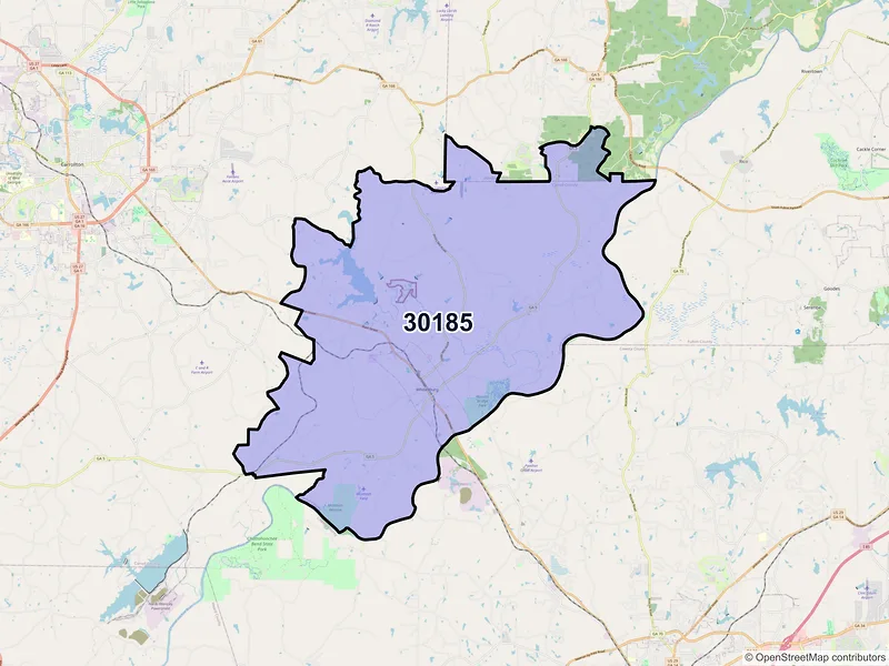Map of Whitesburg, Georgia and ZIP codes