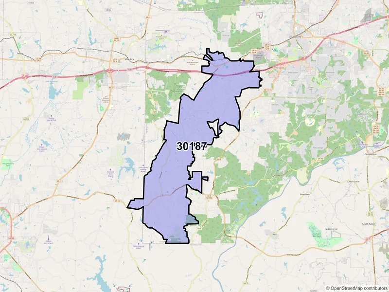 Map of ZIP Code 30187 — Winston, GA