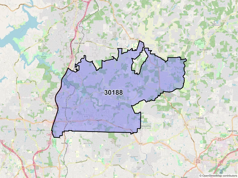 Map of ZIP Code 30188 — Woodstock, GA