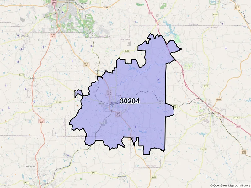 Map of Barnesville, Georgia and ZIP codes