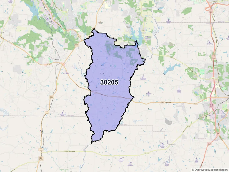 Map of ZIP Code 30205 — Brooks, GA
