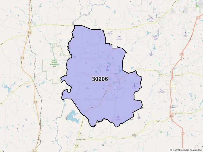 Map of ZIP Code 30206 — Concord, GA