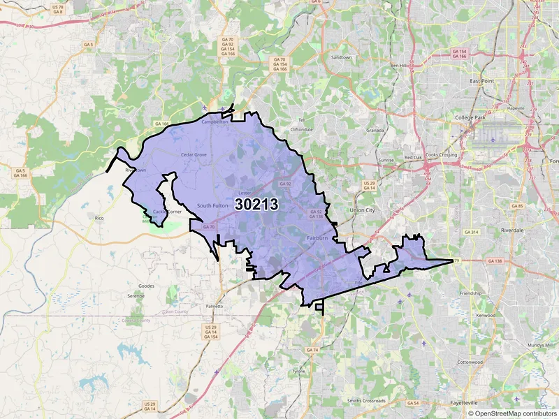 Map of ZIP Code 30213 — Fairburn, GA