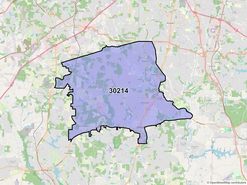 Map of ZIP Code 30214 — Fayetteville, GA