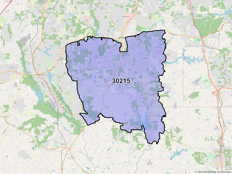 Map of ZIP Code 30215 — Fayetteville, GA
