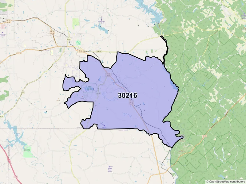 Map of ZIP Code 30216 — Flovilla, GA