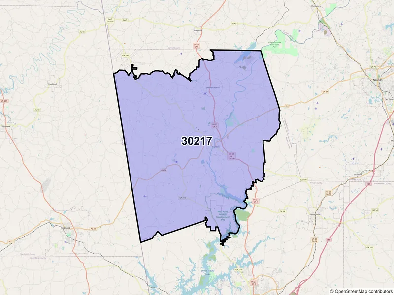 Map of ZIP Code 30217 — Franklin, GA