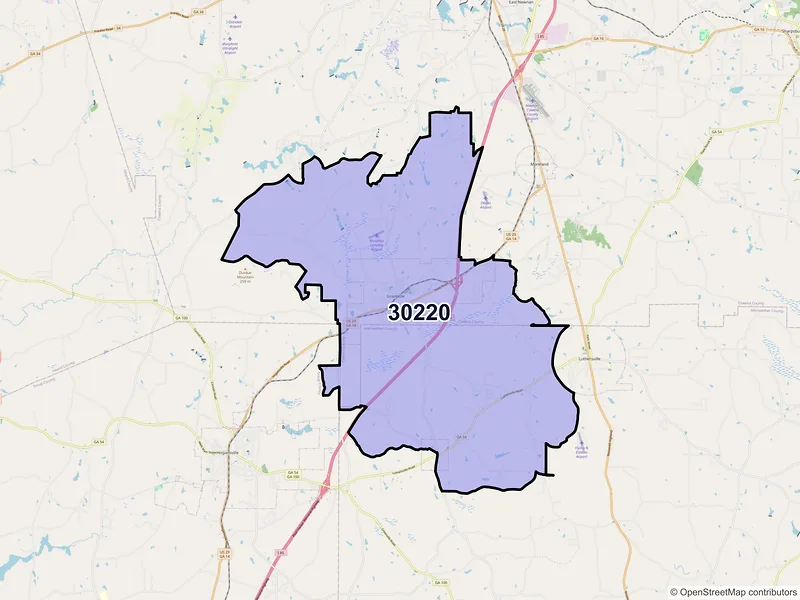 Map of ZIP Code 30220 — Grantville, GA