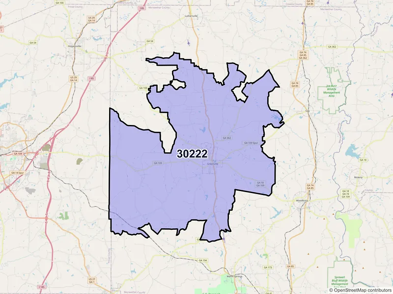Map of ZIP Code 30222 — Greenville, GA
