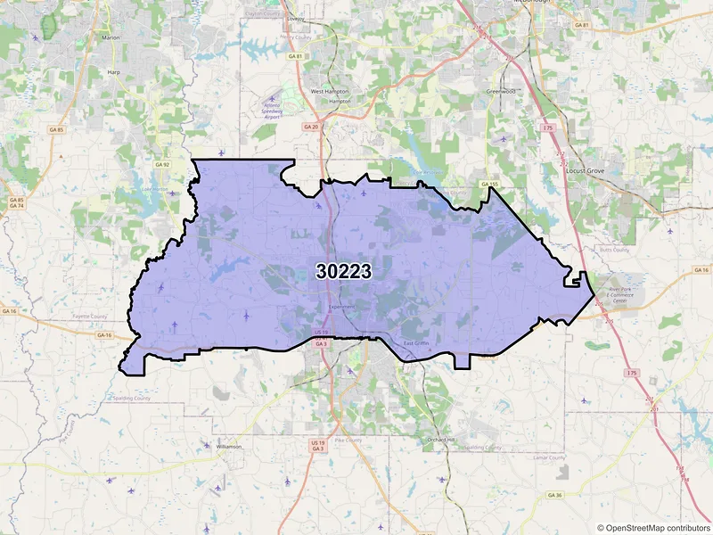 Map of ZIP Code 30223 — Griffin, GA