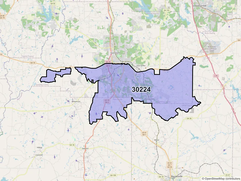 Map of ZIP Code 30224 — Griffin, GA