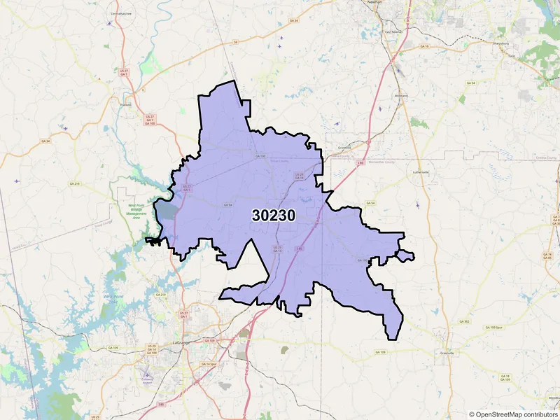 Map of ZIP Code 30230 — Hogansville, GA