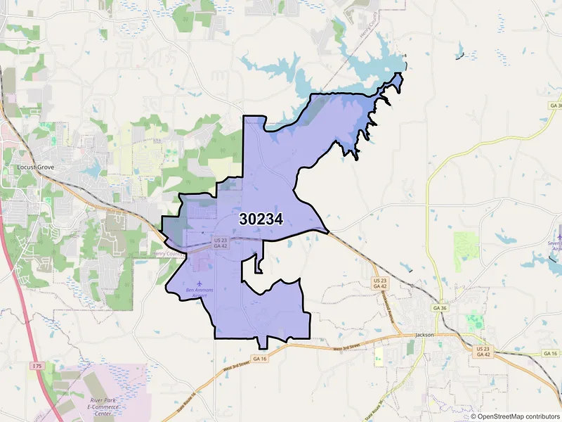 Map of ZIP Code 30234 — Jenkinsburg, GA