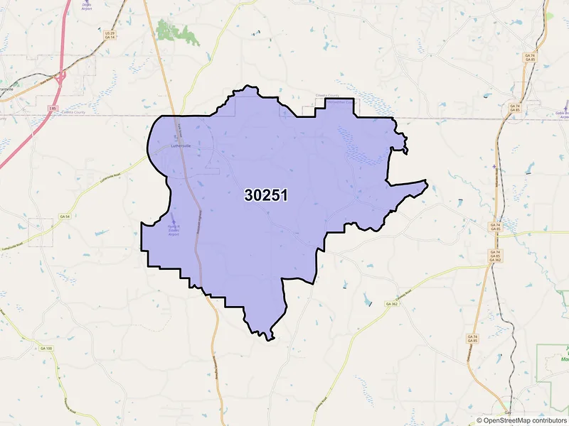 Map of ZIP Code 30251 — Luthersville, GA