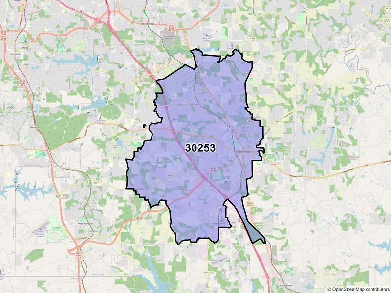 Map of ZIP Code 30253 — Mcdonough, GA
