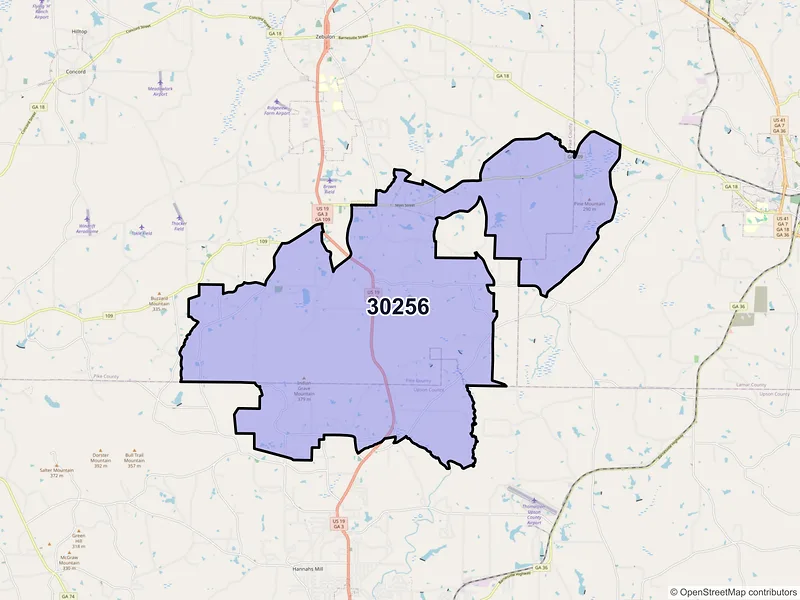 Map of ZIP Code 30256 — Meansville, GA