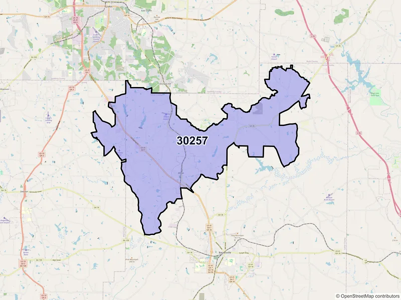 Map of ZIP Code 30257 — Milner, GA