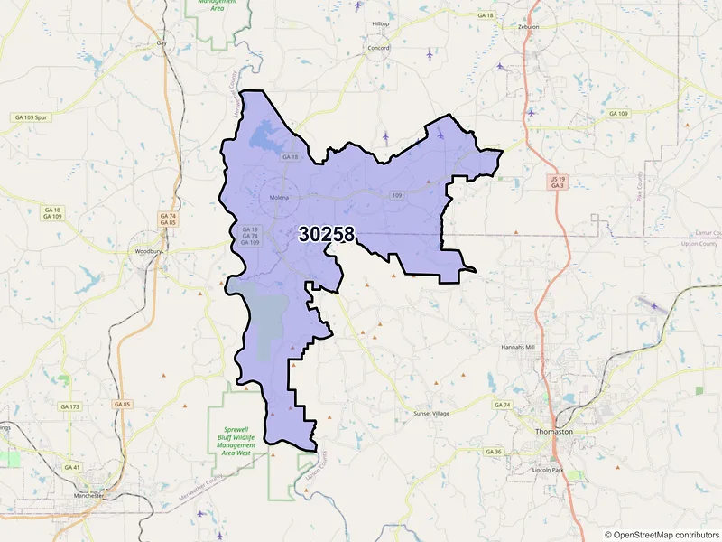 Map of Molena, Georgia and ZIP codes