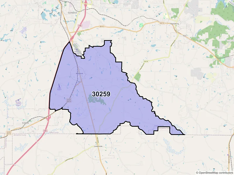 Map of ZIP Code 30259 — Moreland, GA