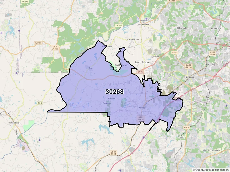 Map of ZIP Code 30268 — Palmetto, GA