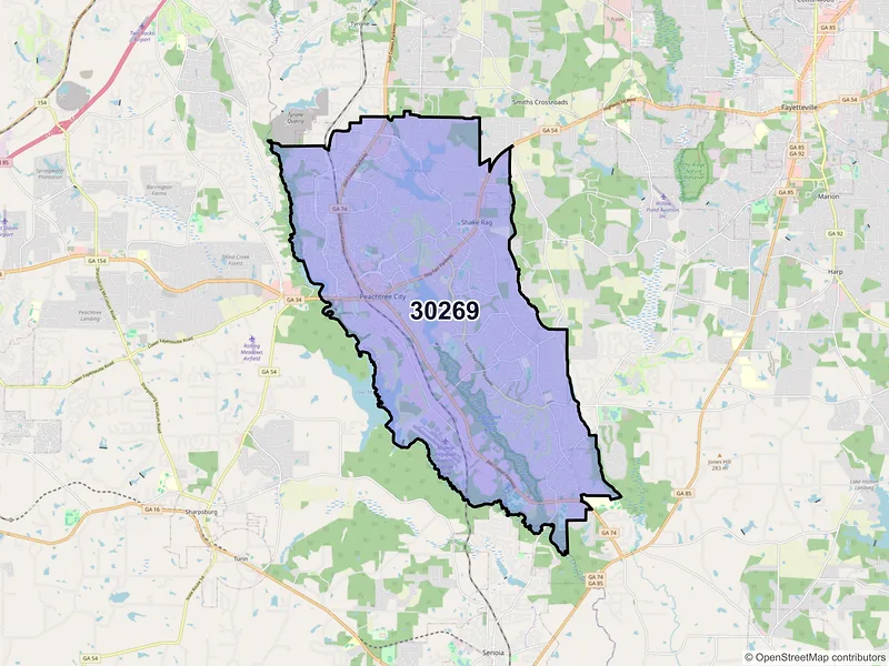 Map of ZIP Code 30269 — Peachtree City, GA