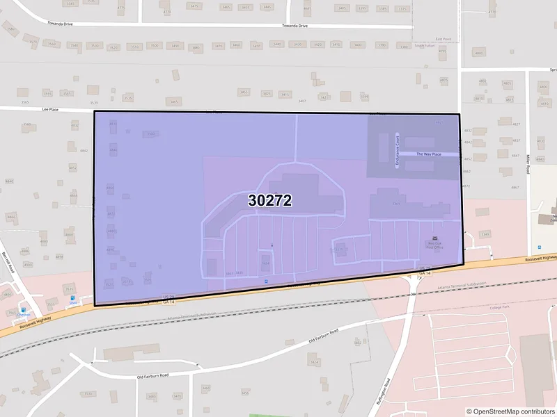 Map of Red Oak, Georgia and ZIP codes