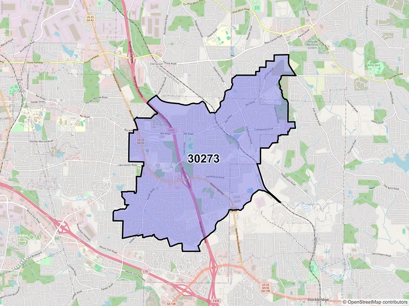 Map of Rex, Georgia and ZIP codes