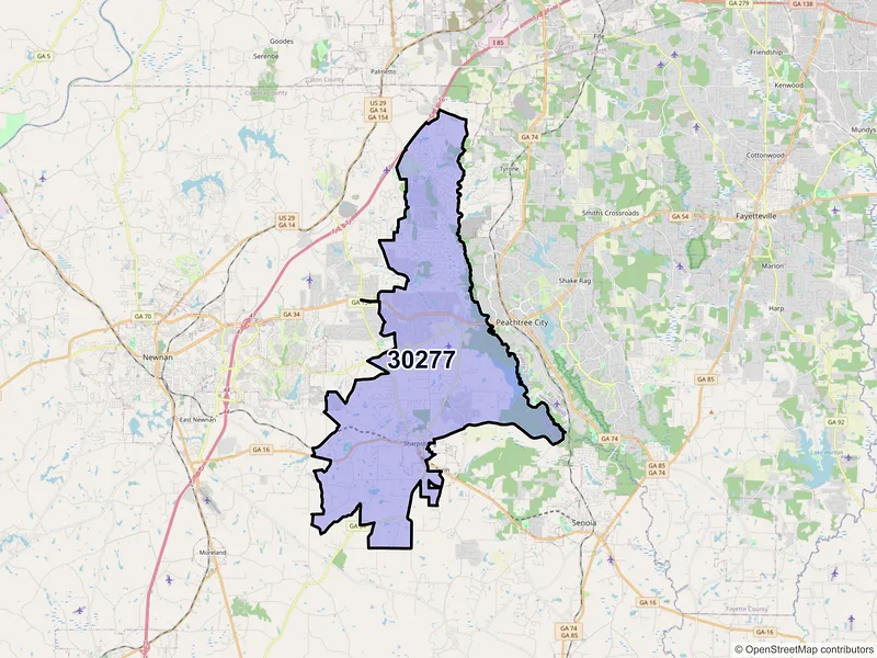Map of ZIP Code 30277 — Sharpsburg, GA