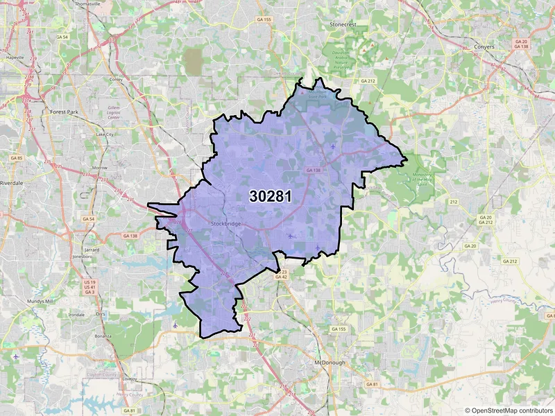 Map of ZIP Code 30281 — Stockbridge, GA