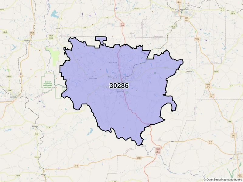 Map of ZIP Code 30286 — Thomaston, GA