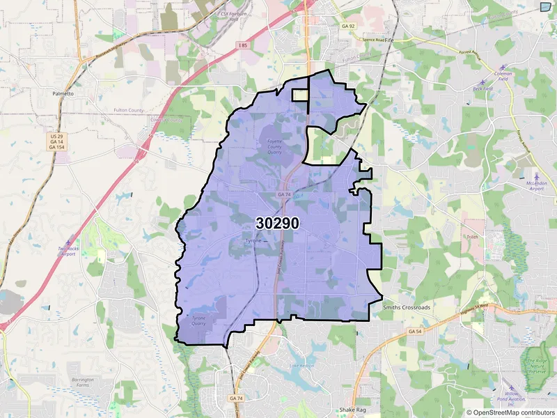 Map of ZIP Code 30290 — Tyrone, GA