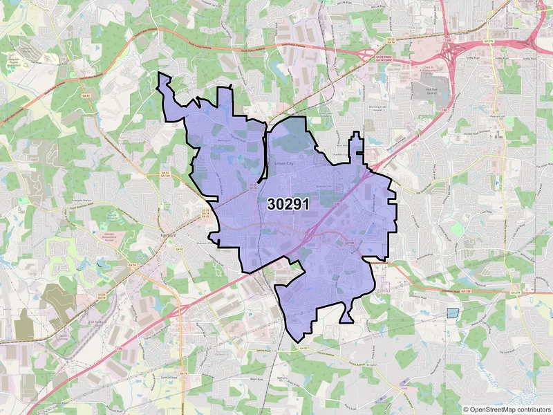 Map of ZIP Code 30291 — Union City, GA