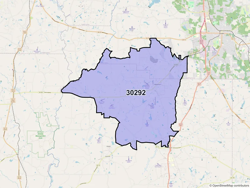 Map of ZIP Code 30292 — Williamson, GA