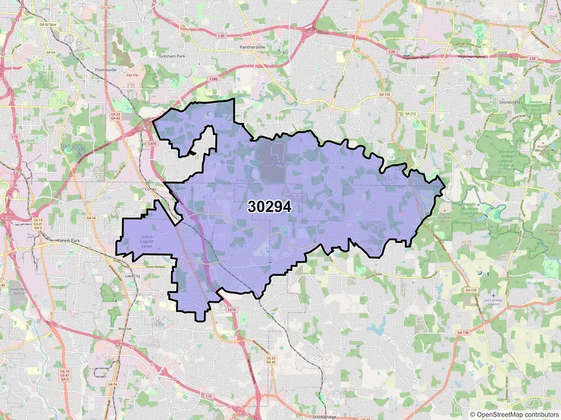 Map of ZIP Code 30294 — Ellenwood, GA