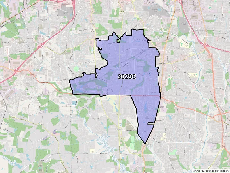 Map of ZIP Code 30296 — Riverdale, GA