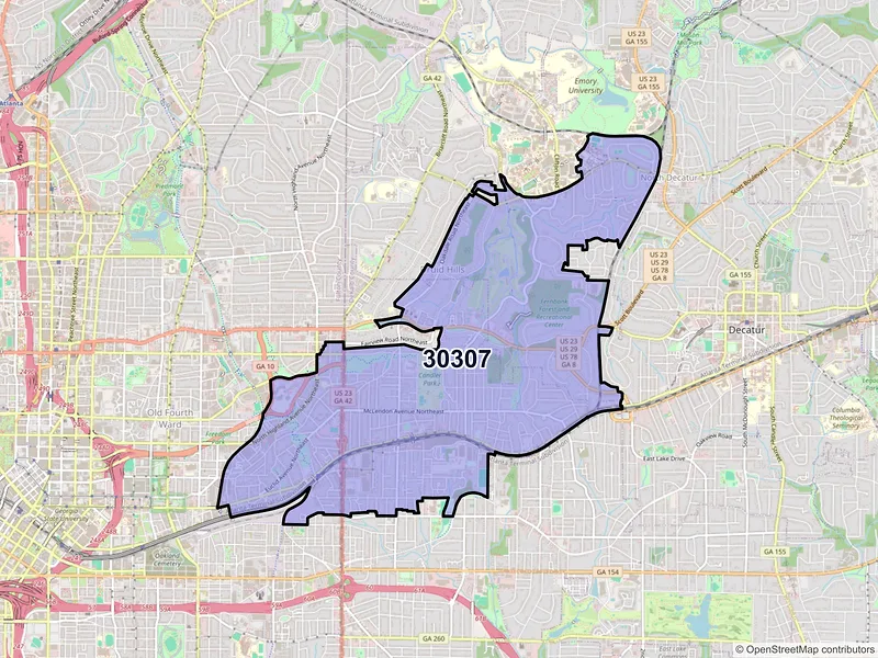 Map of ZIP Code 30307 — Atlanta, GA