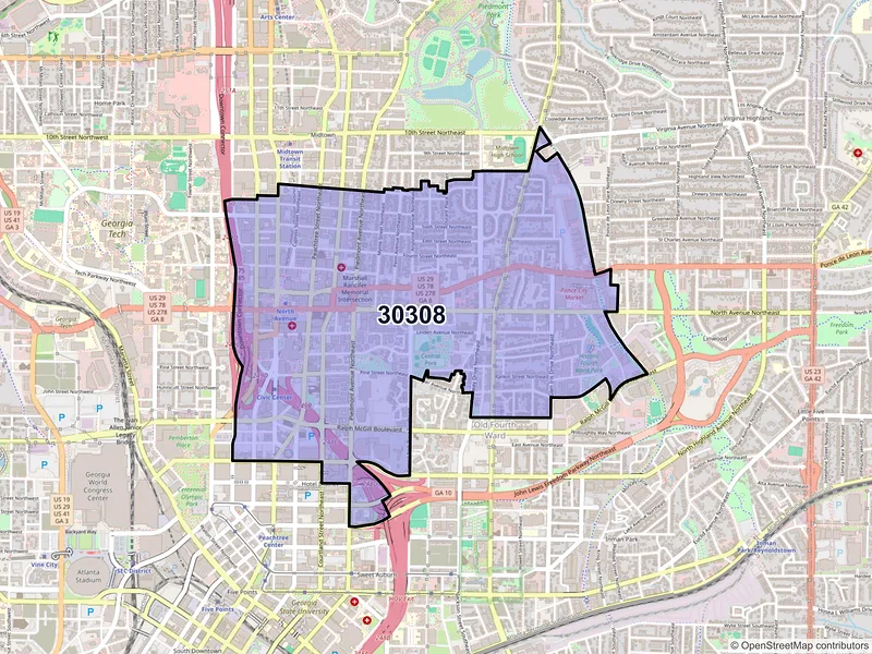 Map of ZIP Code 30308 — Atlanta, GA
