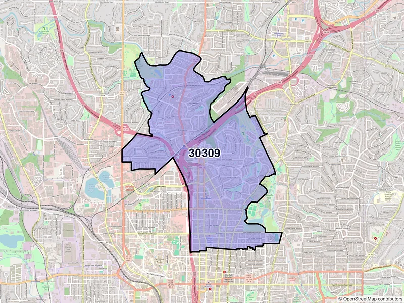 Map of ZIP Code 30309 — Atlanta, GA