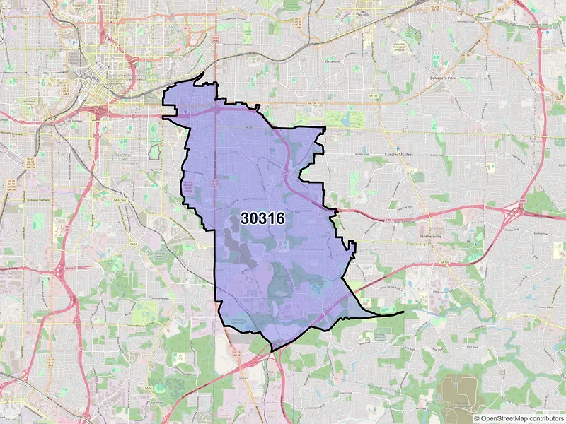 Map of ZIP Code 30316 — Atlanta, GA