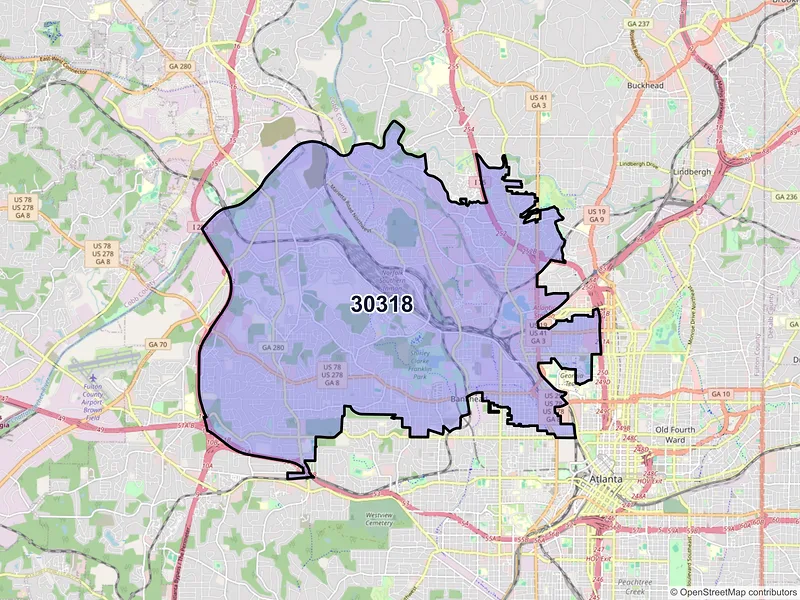 Map of ZIP Code 30318 — Atlanta, GA