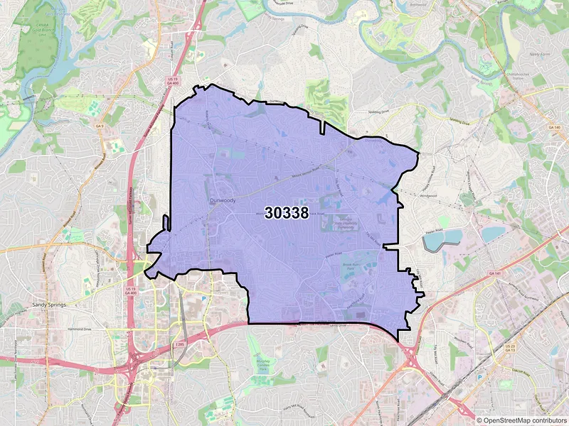 Map of ZIP Code 30338 — Atlanta, GA