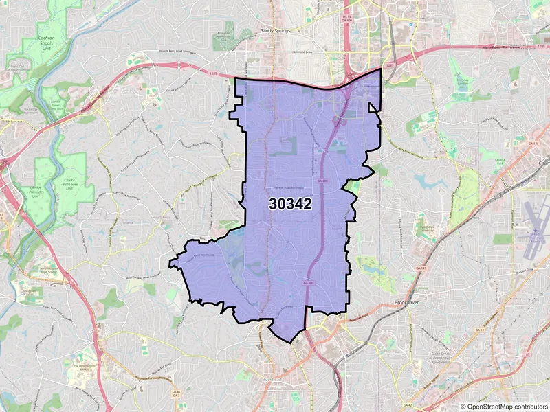 Map of ZIP Code 30342 — Atlanta, GA